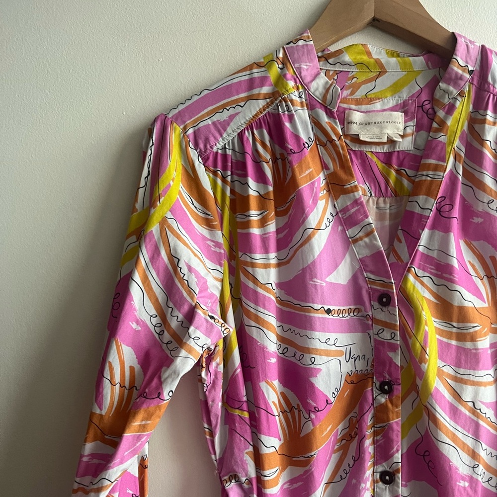 Anthropologie Pink & Orange Long Sleeve Printed Dress - Picture 4 of 14